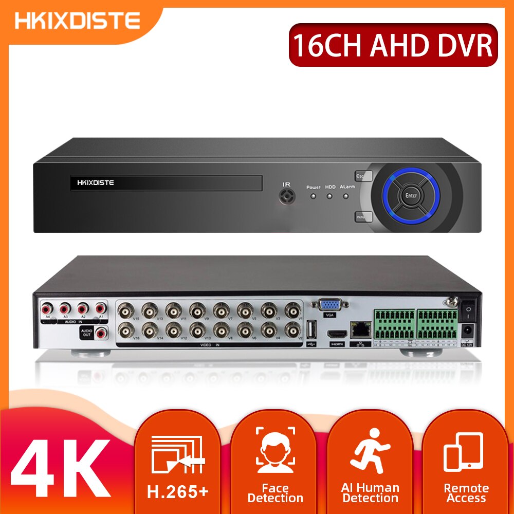 H.265 4K AHD CVI TVI HVR 6-in-1 DVR 16CH 비디오 레코더 보안 감시 시스템 키트 용 P2P 원격 전화 모니터링